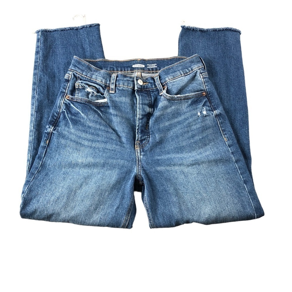 Old Navy Womens Sz6 Sky-Hi Straight Extra High Rise Button Fly Raw Hem Jeans